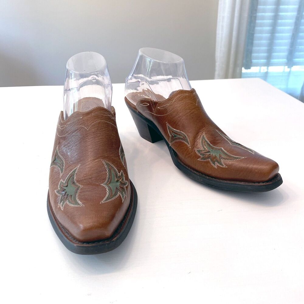 Women's Ariat Brown Leather Backless Heeled Mules Clogs Size 9 B 9B Style 15405